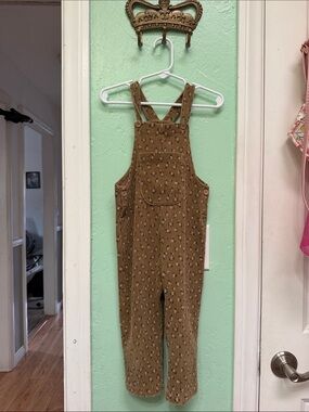 Zara Girls Brown Floral Corduroy Overalls